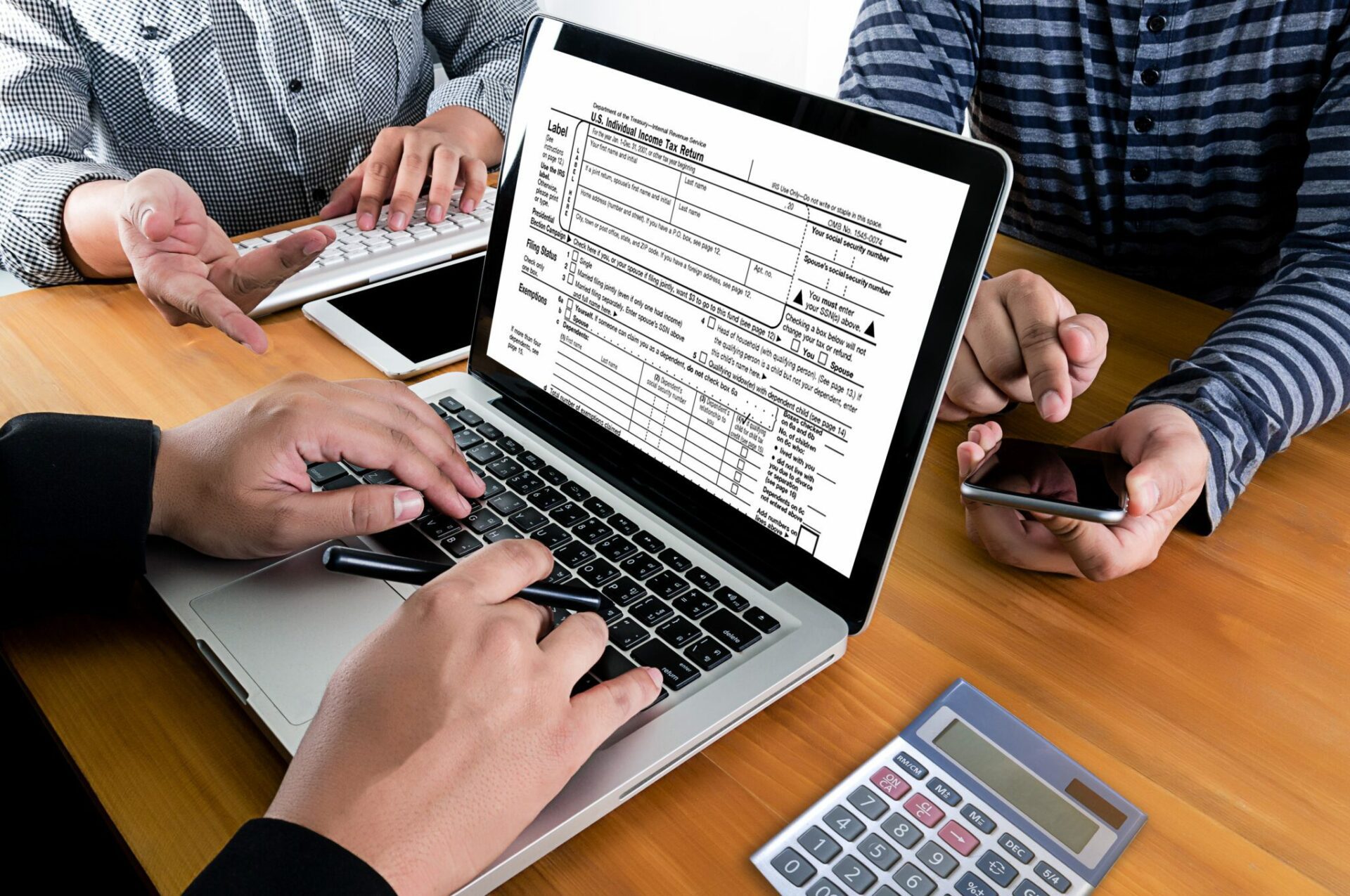 wealth management concept, business man and team analyzing financial statement for planning financial customer case in office